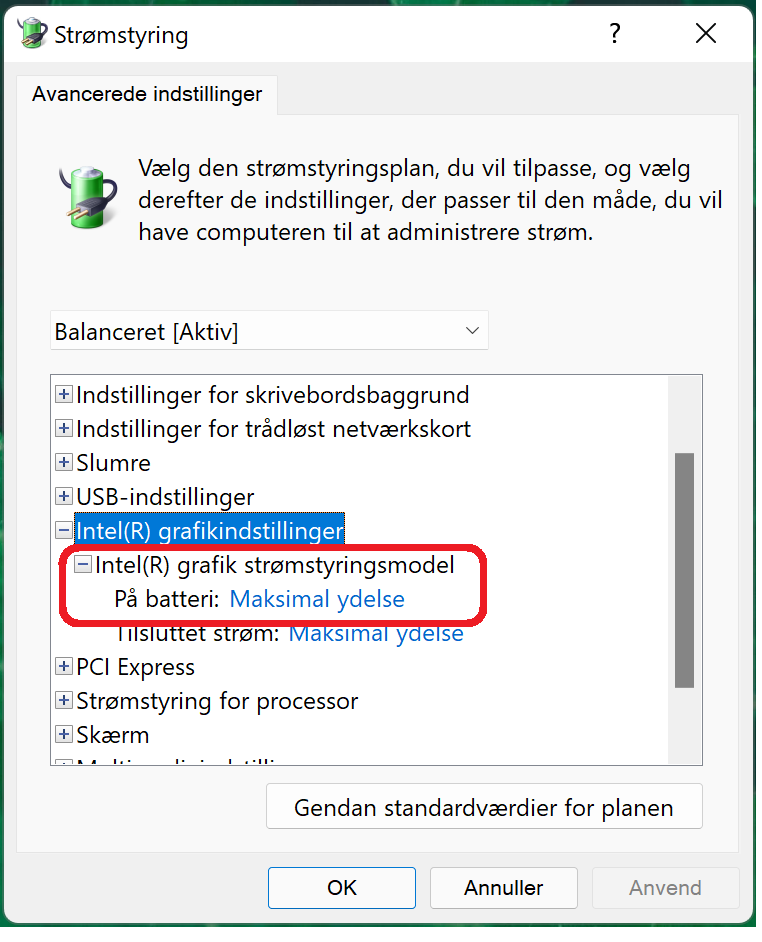 Intel grafik strømstyring til maksimal ydelse