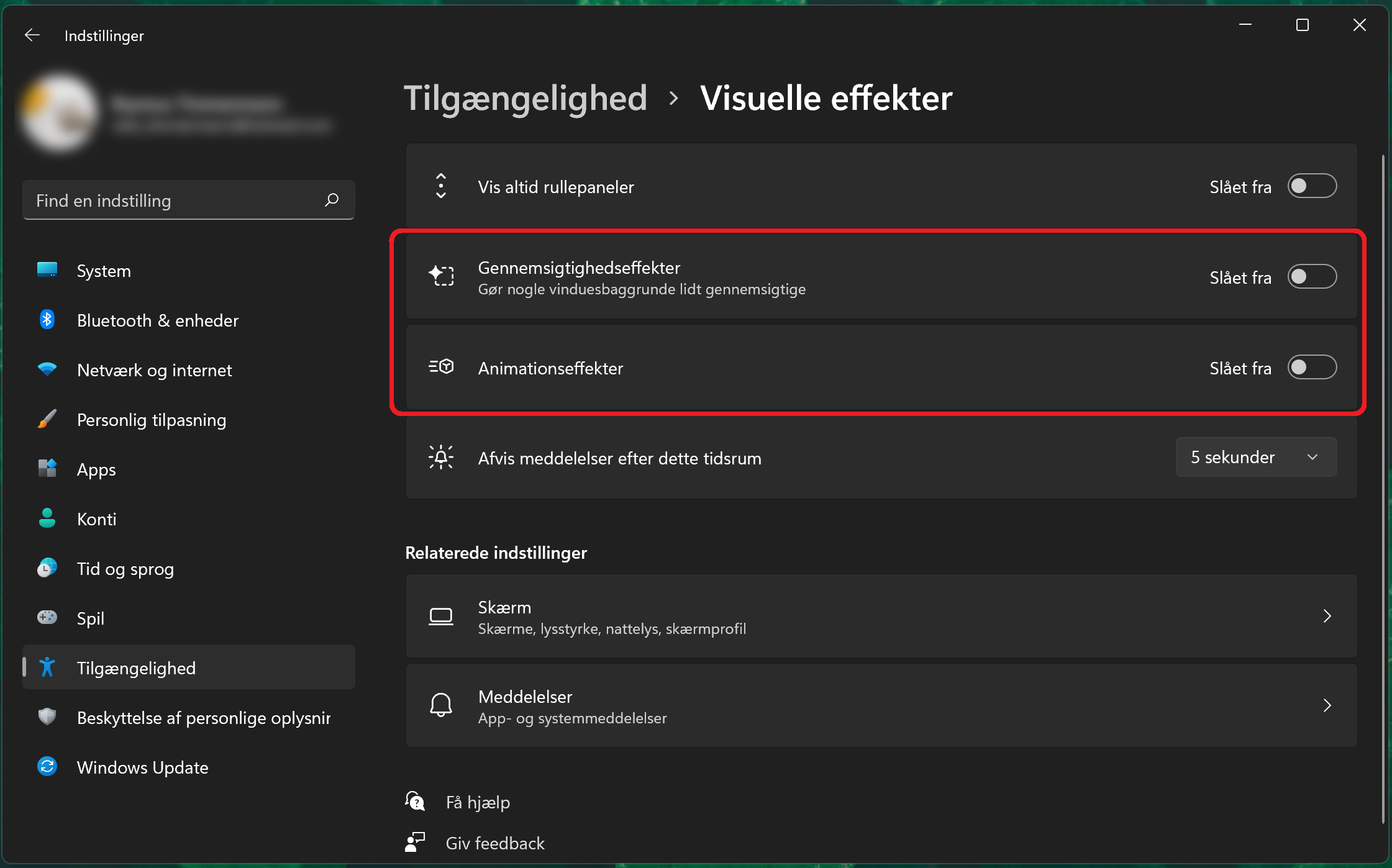 Visuelle effekter under tilgængelighed